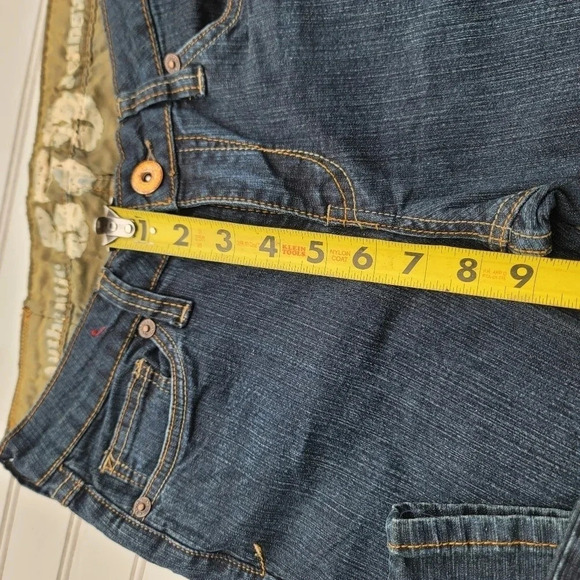 AUTHENTIC 579 JEANSWEAR BOOTCUT Dark Blue Embroidered Pocket Flare Juniors Sz 9 - Picture 9 of 10